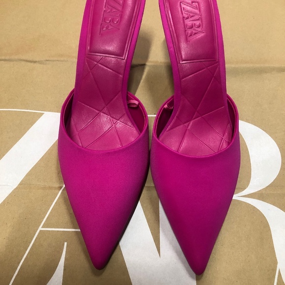 💗💗💗 ZARA Pointed toe Pink Nylon Heeled Mules Shoes, 40 - Picture 5 of 5
